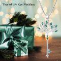 wholesale 925 Sterling Silver Green Crystal Tree of Life Key Pendant Necklace for Women Gifts-0-6