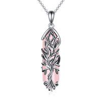 wholesale 925 Sterling Silver Pink Rose Quartz Tree of Life Pendant Necklace for Mother and Daughter - Oxidized/Oxidised