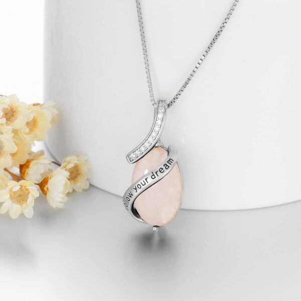 Sterling Silver Rose Quartz Inspirational Pendant Necklaces-3