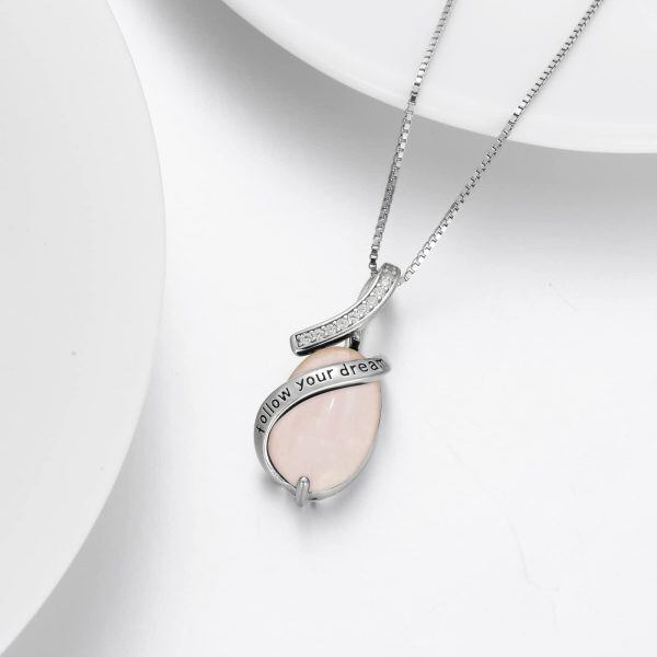 Sterling Silver Rose Quartz Inspirational Pendant Necklaces-4