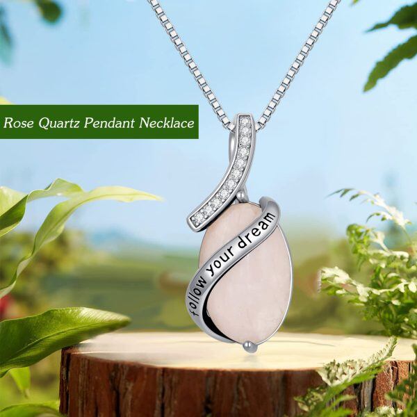 Sterling Silver Rose Quartz Inspirational Pendant Necklaces-6