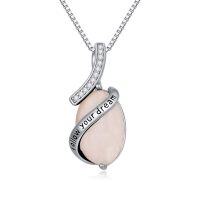 wholesale 925 Sterling Silver Pink Rose Quartz Follow your dream Pendant Necklaces for Women - Birthday & Mother's Day Gifts- Rhodium Plated