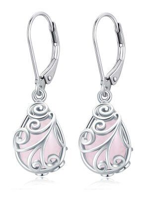 Sterling Silver Rose Quartz Dangle Earrings-0