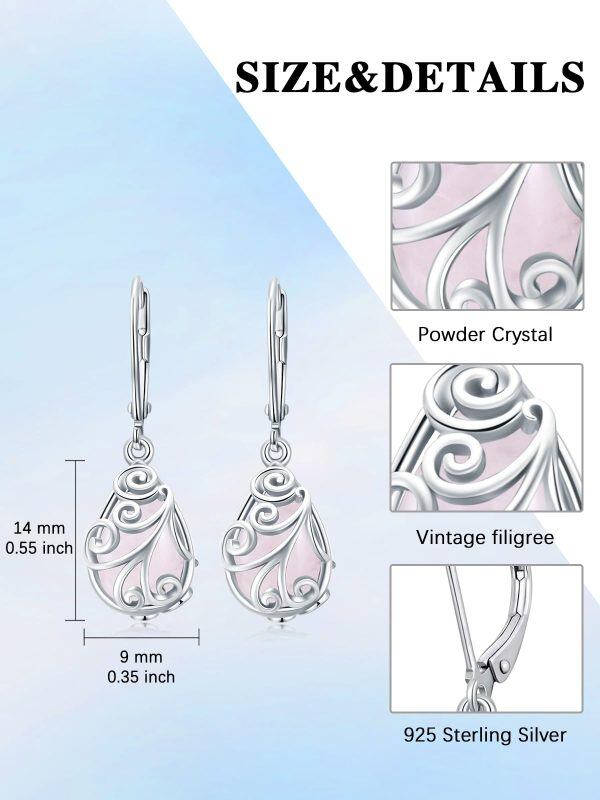 Sterling Silver Rose Quartz Dangle Earrings-1