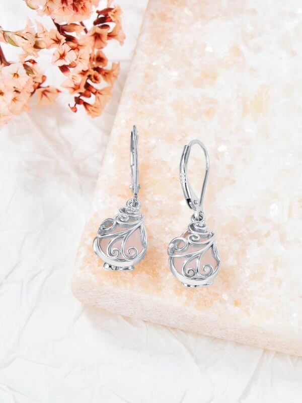 Sterling Silver Rose Quartz Dangle Earrings-3