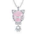wholesale 925 Sterling Silver Pink Rose Quartz Cat Paw Necklace s for Women-0-0