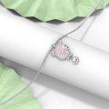 wholesale 925 Sterling Silver Pink Rose Quartz Cat Paw Necklace s for Women-0-3