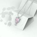wholesale 925 Sterling Silver Pink Rose Quartz Cat Paw Necklace s for Women-0-4