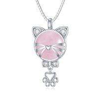 wholesale 925 Sterling Silver Pink Rose Quartz Cat Paw Necklace s for Women- Rhodium Plated