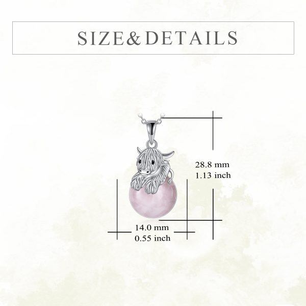 Sterling Silver Cow Rose Quartz Pendant Necklaces-1