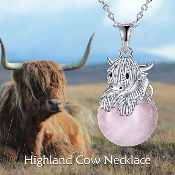 Sterling Silver Cow Rose Quartz Pendant Necklaces-5