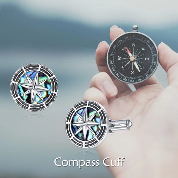 Sterling Silver Abalone Shell Compass Cuff Links-2