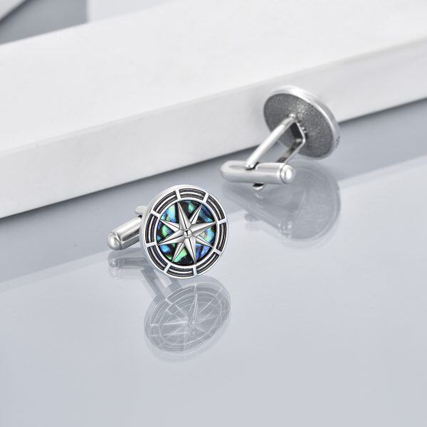 Sterling Silver Abalone Shell Compass Cuff Links-3