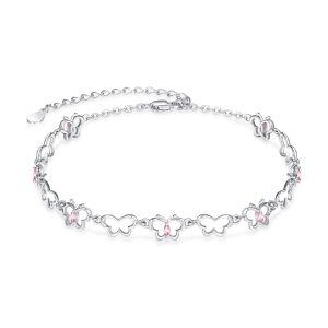 Sterling Silver Hollow Butterfly Chain Bracelet with October Birthstone -0