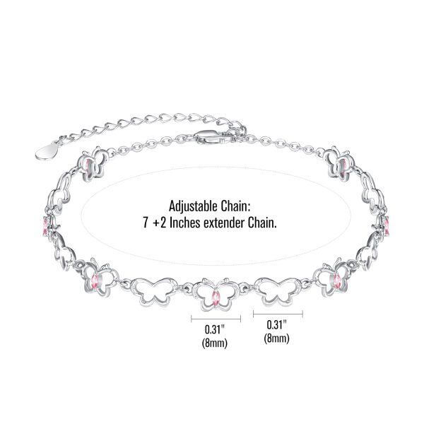 Sterling Silver Hollow Butterfly Chain Bracelet with October Birthstone -1