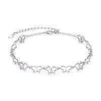 wholesale 925 Sterling Silver Pink CZ Butterfly Chain Bracelet Adjustable October Birthday s for Her- Rhodium Plated