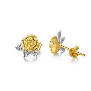 14K Gold Rose Flower Stud Earring-0