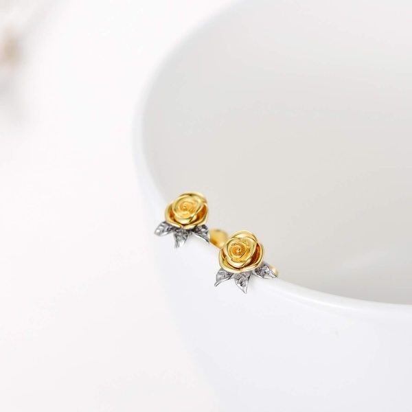 14K Gold Rose Flower Stud Earring-3