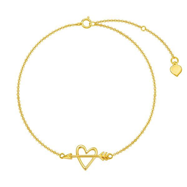 14K Solid Gold Cupid Arrow Heart Chain Bracelets-0