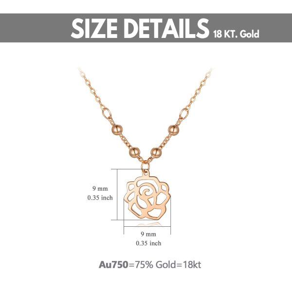 18K Real Gold Hollow Rose Flower Pendant Necklace with Bead Chain-1