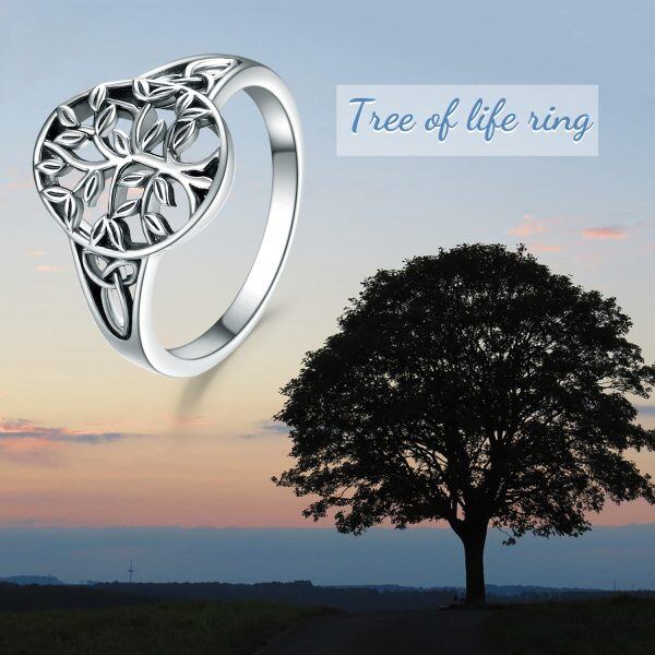 Sterling Silver Oxidized Tree of Life Stacking Rings-5