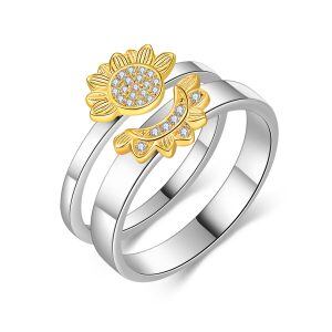 Sterling Silver Sunflower Stacking Rings-0