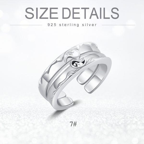 Sterling Silver Mountain Sea Couple Adjustable Ring-1