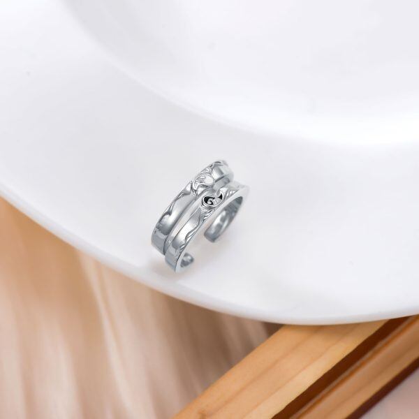 Sterling Silver Mountain Sea Couple Adjustable Ring-4