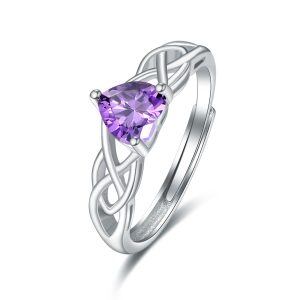 Sterling Silver Celtic Knot Heart June Birthstone Adjustable Ring-0