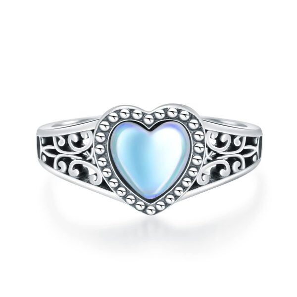 Sterling Silver Moonstone Heart Stacking Rings-0