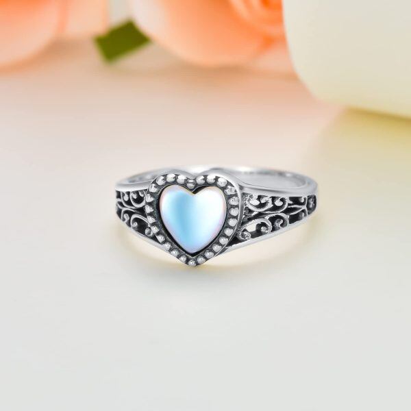 Sterling Silver Moonstone Heart Stacking Rings-3