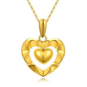 18K Gold Shiny Diamond Cut Surface Double Heart Pendant Necklace-0