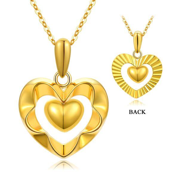 18K Gold Shiny Diamond Cut Surface Double Heart Pendant Necklace-1