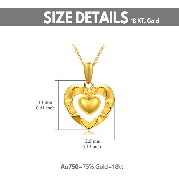 18K Gold Shiny Diamond Cut Surface Double Heart Pendant Necklace-2