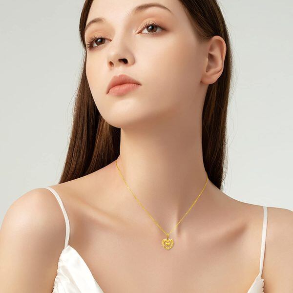 18K Gold Shiny Diamond Cut Surface Double Heart Pendant Necklace-3