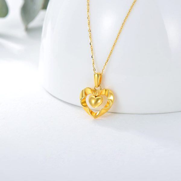 18K Gold Shiny Diamond Cut Surface Double Heart Pendant Necklace-4