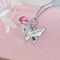 wholesale 925 Sterling Silver Heart-Shaped Pink Crystal Cross & Butterfly Pendant Necklace for Baptisms-0-3