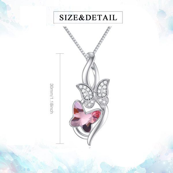 Sterling Silver Pink Butterfly Pendant Necklace-1