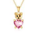 wholesale 10K Gold Pink Crystal Heart Teddy Bear Pendant Necklace for Women Girls s-0-0