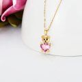 wholesale 10K Gold Pink Crystal Heart Teddy Bear Pendant Necklace for Women Girls s-0-4