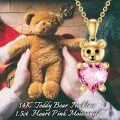 wholesale 10K Gold Pink Crystal Heart Teddy Bear Pendant Necklace for Women Girls s-0-5
