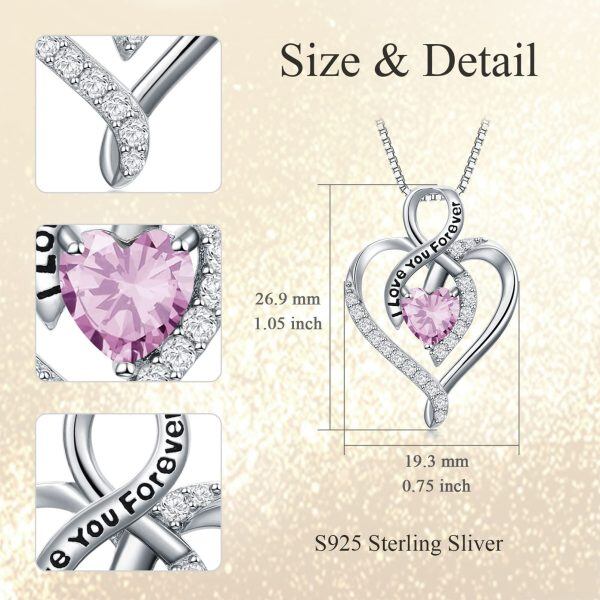 Sterling Silver Pink Haert Pendant Necklace with October Birthstone-1