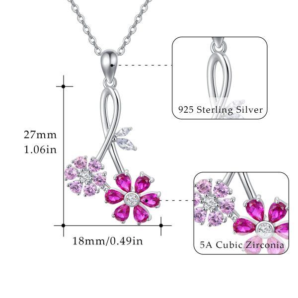 Sterling Silver Sakura Flower Pendant Necklaces with October Birthstone-1