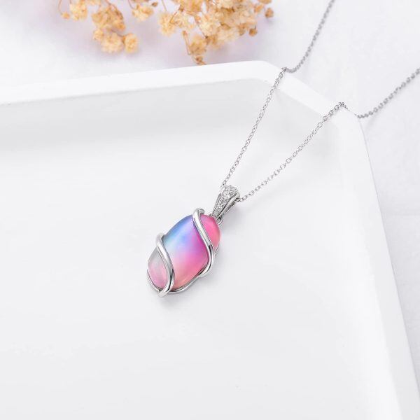 Sterling Silver Iridescent Pendant Necklaces-4