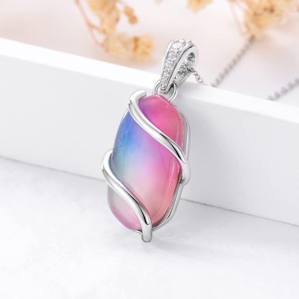 Sterling Silver Iridescent Pendant Necklaces-5