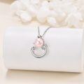 wholesale 925 Sterling Silver Pink Pearl Cat Pendant Necklace for Women-0-3