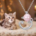 wholesale 925 Sterling Silver Pink Pearl Cat Pendant Necklace for Women-0-5