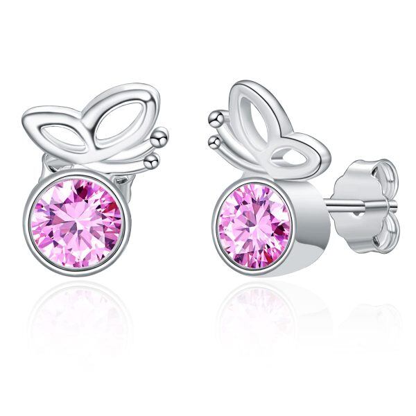 Sterling Silver Pink Crystal Butterfly Dangle Earrings-0