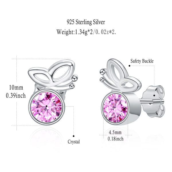 Sterling Silver Pink Crystal Butterfly Dangle Earrings-1