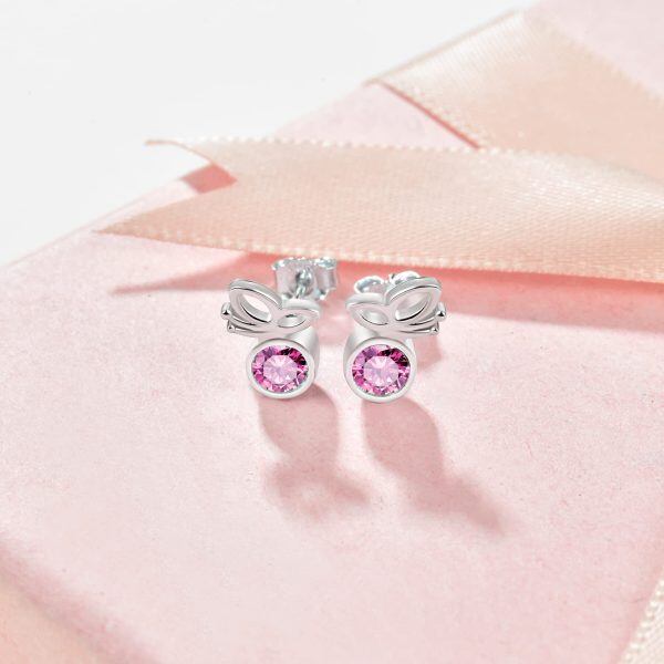 Sterling Silver Pink Crystal Butterfly Dangle Earrings-4